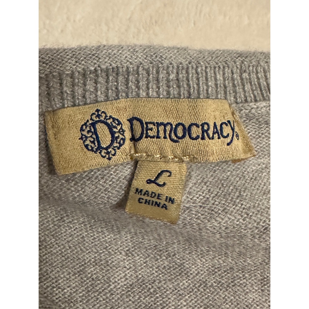 Democracy Womens Gray Dragonfly Embroidered Bell Sleeve Cotton Sweater Top L - Picture 10 of 15